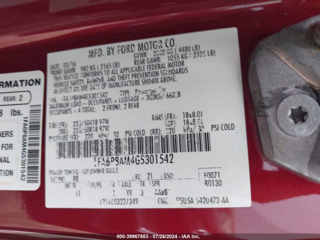 Ford Mustang V6 2016 1FA6P8AM4G5301542 Image 9