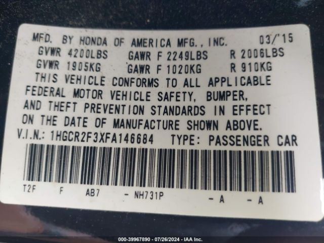1HGCR2F3XFA146684 Honda ACCORD LX