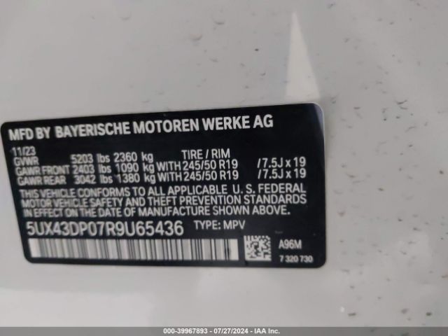 5UX43DP07R9U65436 BMW X3 Sdrive30i