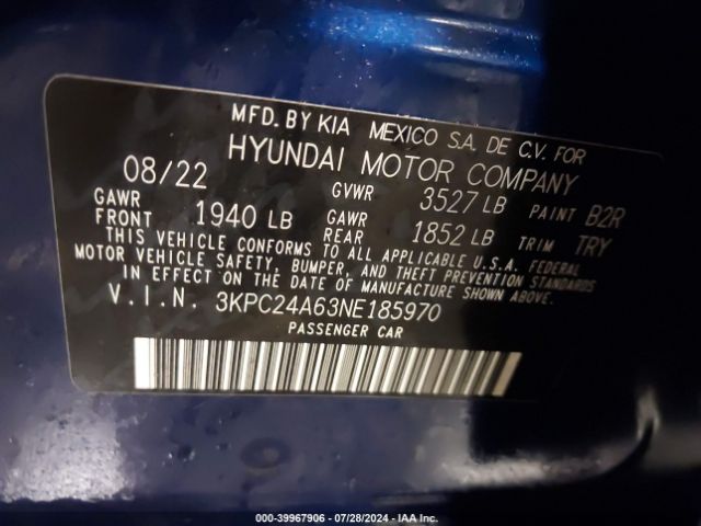 3KPC24A63NE185970 Hyundai ACCENT SE