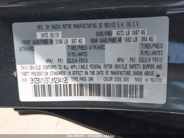 3MZBN1V37JM234196 Mazda Mazda3 Touring