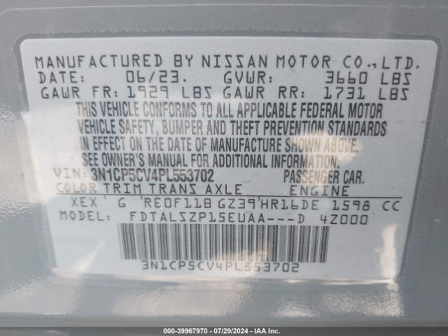 3N1CP5CV4PL553702 Nissan Kicks Sv Xtronic Cvt