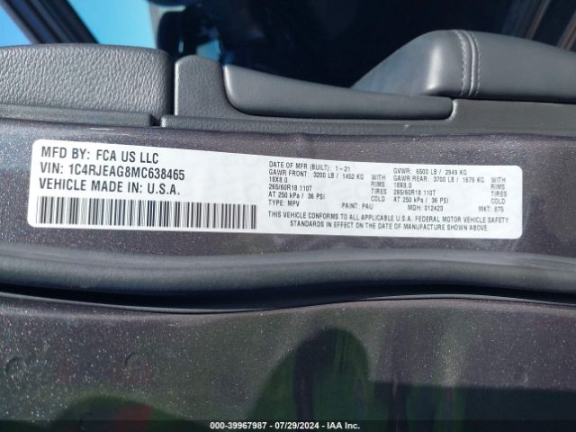 1C4RJEAG8MC638465 Jeep Grand Cherokee Laredo E 4x2
