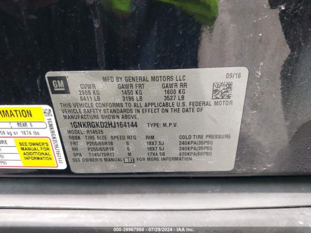 1GNKRGKD2HJ164144 Chevrolet Traverse 1lt