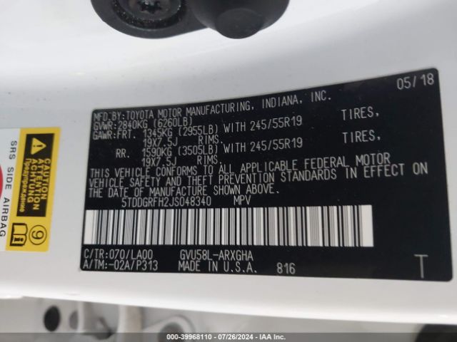 5TDDGRFH2JS048340 Toyota Highlander Hybrid Limited Platinum
