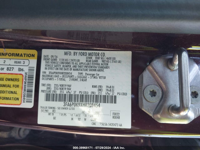 Ford Fusion Platinum 2017 3FA6P0K9XHR208454 Image 9