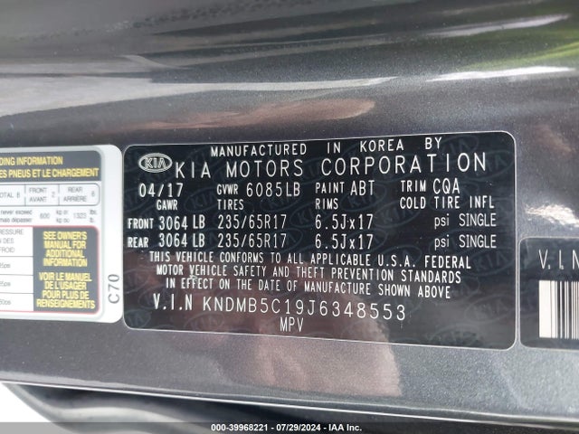 KIA SEDONA LX 2018 KNDMB5C19J6348553 Image 9