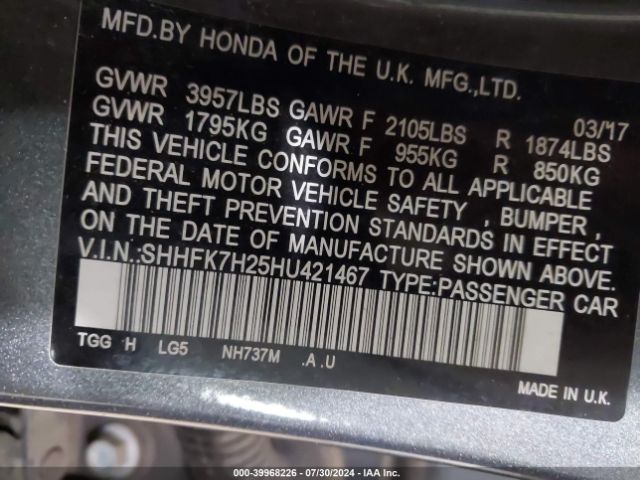 SHHFK7H25HU421467 Honda Civic Lx
