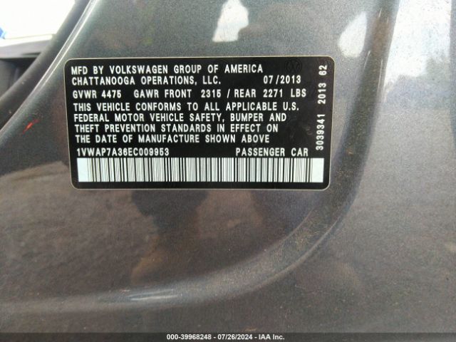1VWAP7A36EC009953 Volkswagen Passat 2.5l S