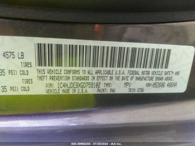 1C4NJDEBXGD759102 Jeep Compass Latitude