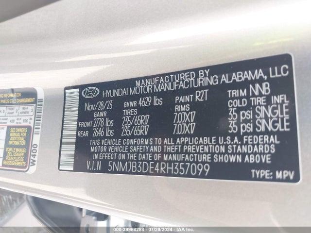 Hyundai TUCSON SEL 2024 5NMJB3DE4RH357099 Image 9
