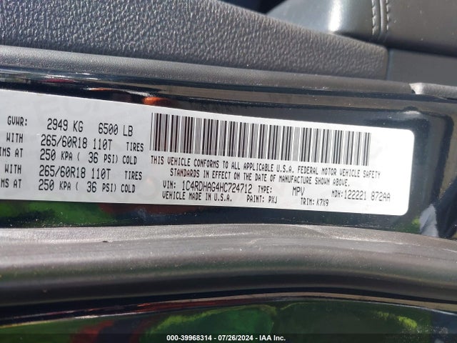 1C4RDHAG4HC724712 Dodge Durango Sxt Rwd