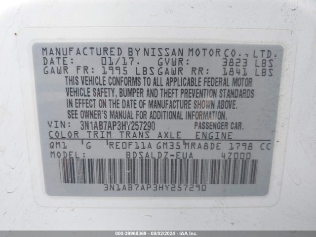 Nissan SENTRA SV 2017 3N1AB7AP3HY257290 Image 9
