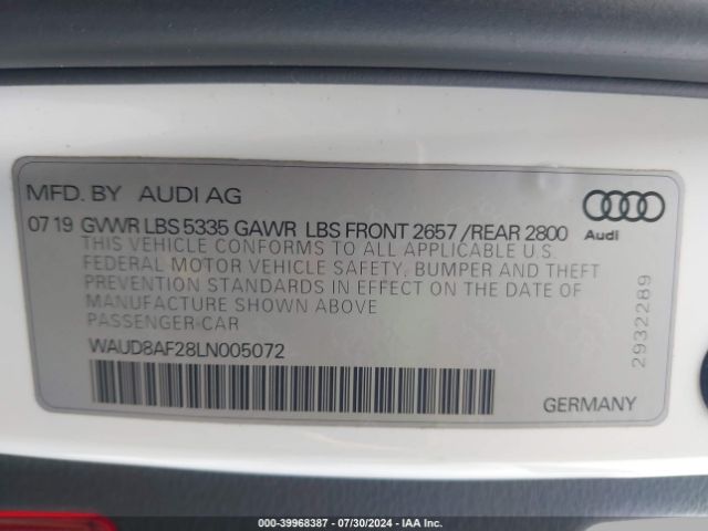 WAUD8AF28LN005072 Audi A6 Premium 45 Tfsi Quattro S Tronic