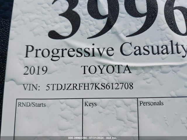Toyota Highlander Xle 2019 5TDJZRFH7KS612708 Image 9