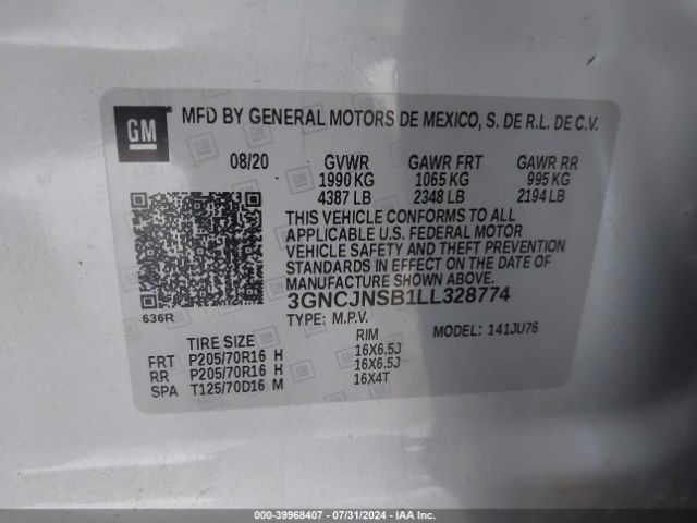 3GNCJNSB1LL328774 Chevrolet Trax Awd Ls
