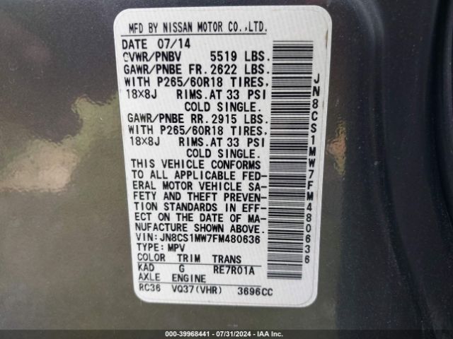 JN8CS1MW7FM480636 Infiniti QX70