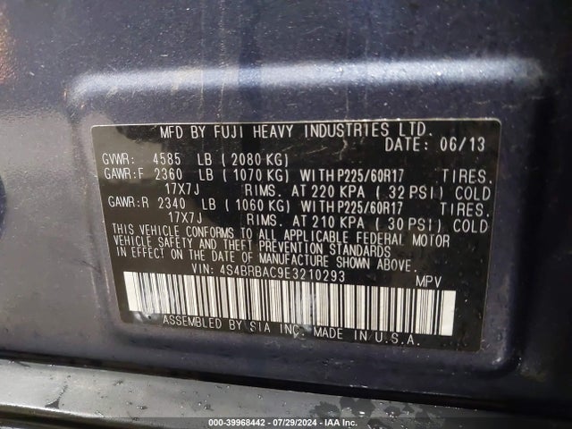 4S4BRBAC9E3210293 Subaru Outback 2.5i