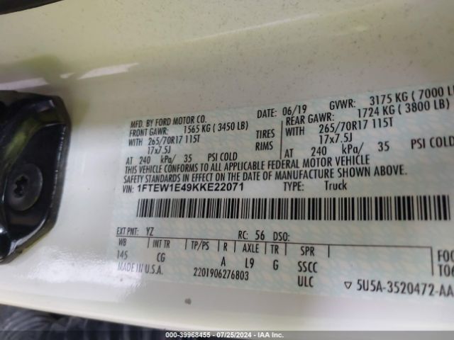 1FTEW1E49KKE22071 Ford F-150 Xl