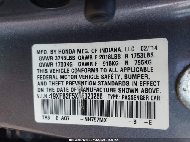 Honda Civic Lx 2014 19XFB2F5XEE020256 Image 9
