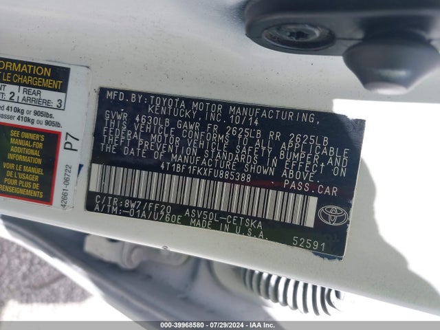 Toyota CAMRY SE 2015 4T1BF1FKXFU885388 Image 9