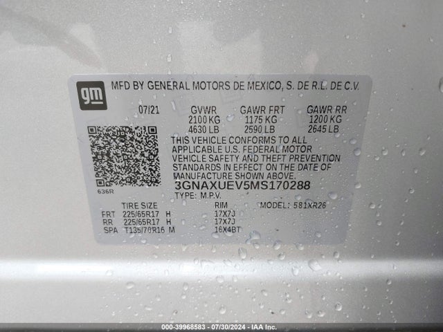 Chevrolet Equinox Awd Lt 2021 3GNAXUEV5MS170288 Image 9
