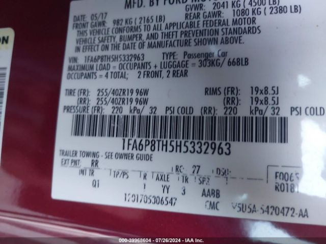 1FA6P8TH5H5332963 Ford Mustang Ecoboost