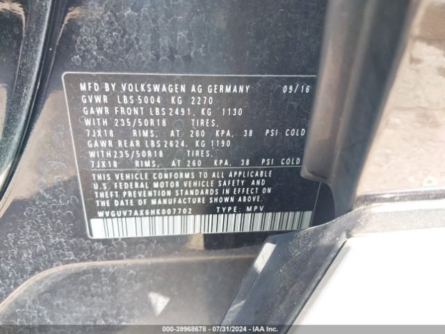 WVGUV7AX6HK007702 Volkswagen Tiguan 2.0t Sport
