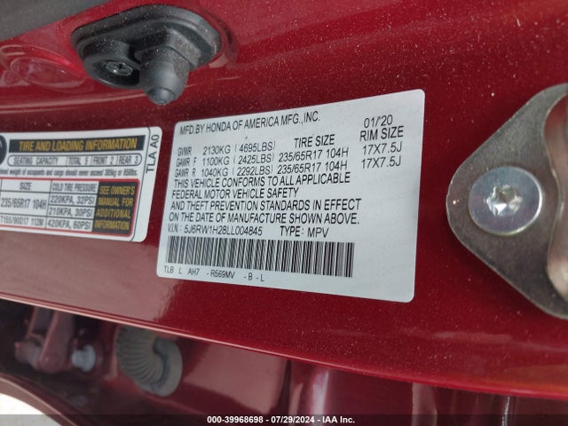 Honda Cr-v 2wd Lx 2020 5J6RW1H28LL004845 Image 9