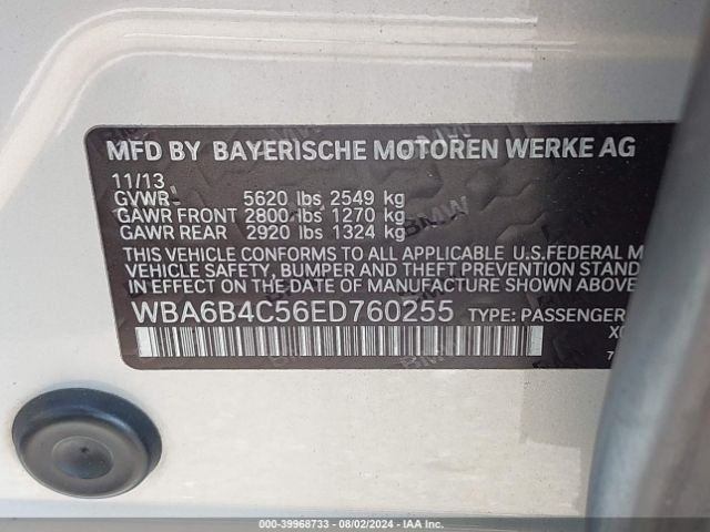 WBA6B4C56ED760255 BMW 650i Gran Coupe Xdrive