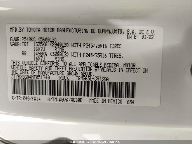 Toyota Tacoma Sr 2022 3TYRX5GN4NT051740 Image 9