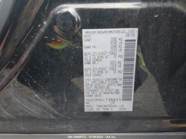 5N1AT2MT9LC736655 Nissan Rogue S Fwd
