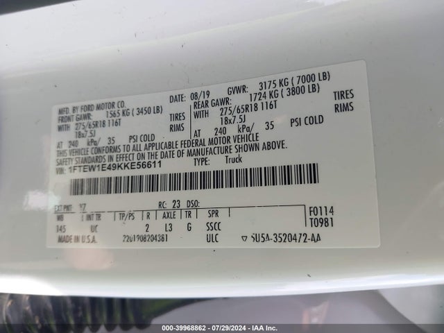 Ford F-150 Xlt 2019 1FTEW1E49KKE56611 Image 9