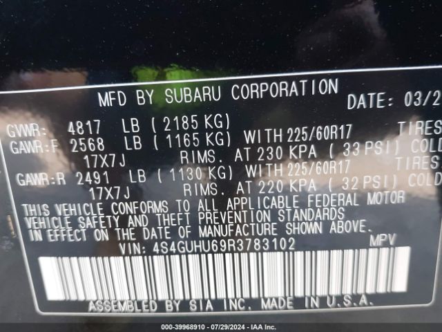 4S4GUHU69R3783102 Subaru Crosstrek Wilderness