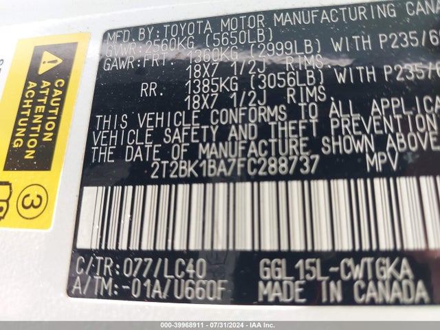 2T2BK1BA7FC288737 Lexus RX 350