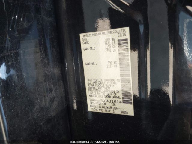 1N4AA6AP9GC431614 Nissan Maxima 3.5 Platinum/3.5 S/3.5 Sl/3.5 Sr/3.5 Sv