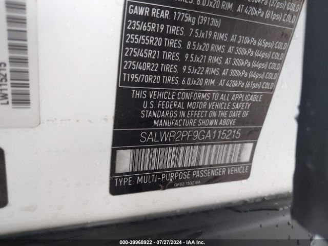 SALWR2PF9GA115215 Land Rover Range Rover Sport 3.0l V6 Supercharged Hse