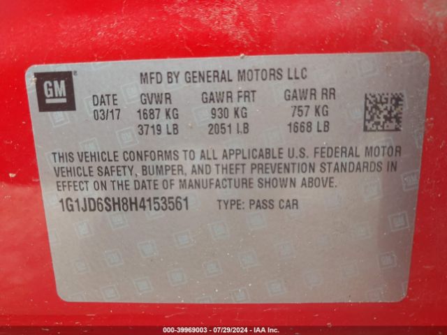 1G1JD6SH8H4153561 Chevrolet Sonic Lt Auto