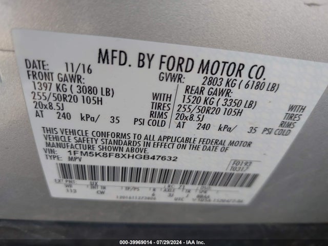 Ford Explorer Limited 2017 1FM5K8F8XHGB47632 Image 9