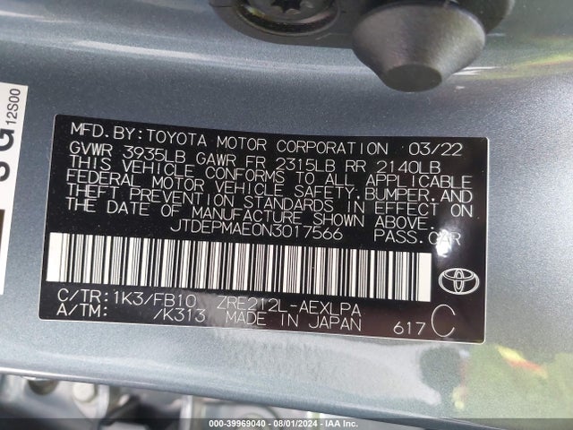 Toyota COROLLA LE 2022 JTDEPMAE0N3017566 Image 9