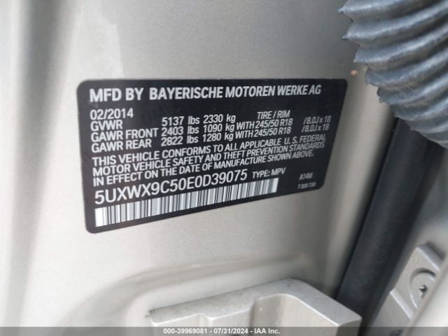 5UXWX9C50E0D39075 BMW X3 Xdrive28i