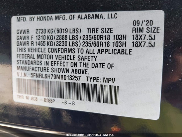 Honda Odyssey Ex-l 2021 5FNRL6H79MB013257 Image 9