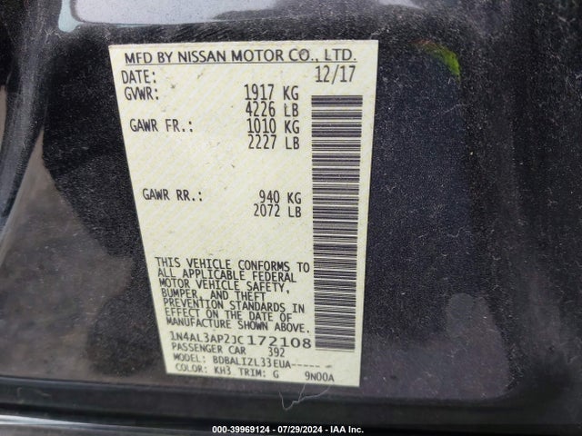 Nissan Altima 2.5 Sv 2018 1N4AL3AP2JC172108 Image 9