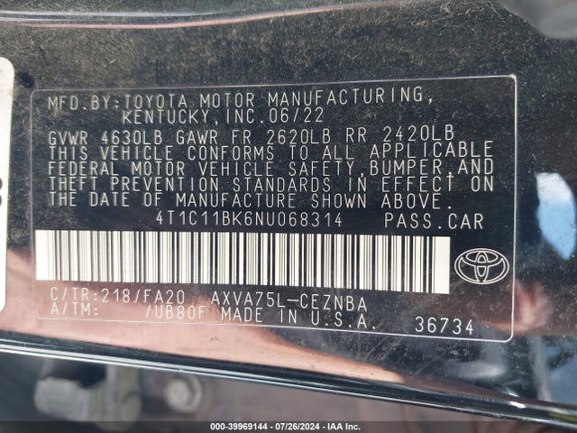 Toyota Camry Le Awd 2022 4T1C11BK6NU068314 Image 9