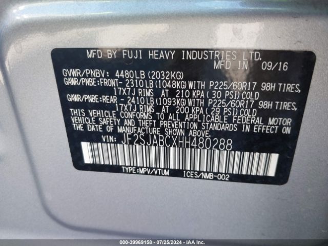 JF2SJABCXHH480288 Subaru Forester 2.5i