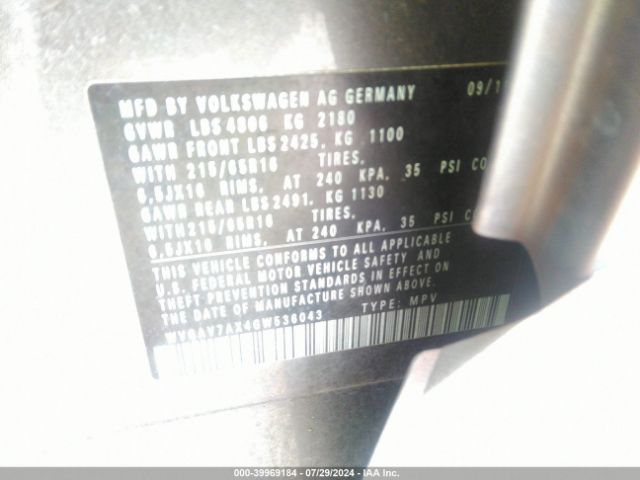 WVGAV7AX4GW536043 Volkswagen Tiguan R-line/s/se/sel