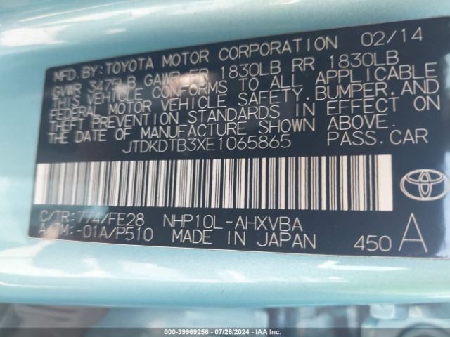 JTDKDTB3XE1065865 Toyota Prius C One
