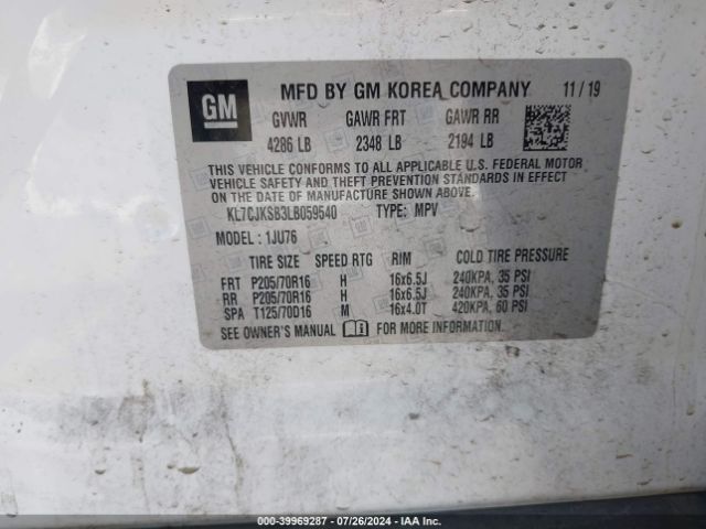 KL7CJKSB3LB059540 Chevrolet Trax Fwd Ls