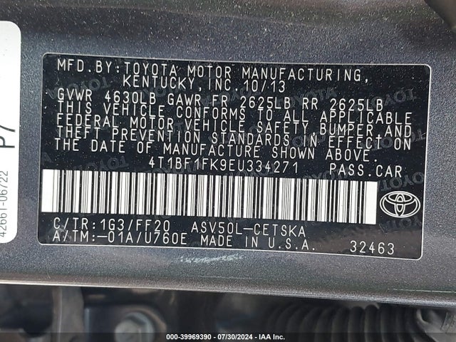 4T1BF1FK9EU334271 Toyota Camry L/le/se/se Sport/xle