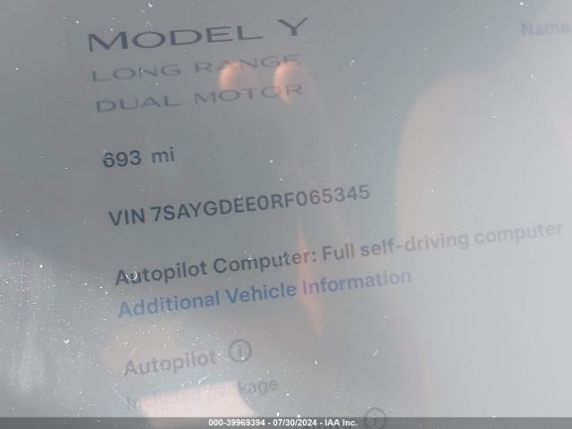 7SAYGDEE0RF065345 Tesla Model Y Long Range Dual Motor All-wheel Drive